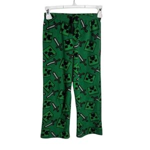 Minecraft green fuzzy sleep pants with drawstring waistband size 8
